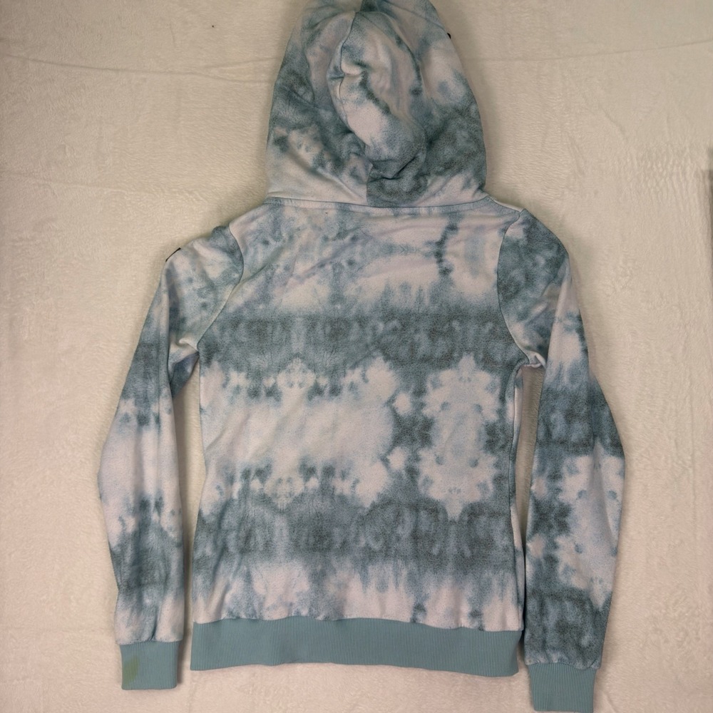 Wanakome Hoodie Sweatshirt Womens Medium Blue Tie Dye Cowl Neck Fleece Pullover - Picture 2 of 11